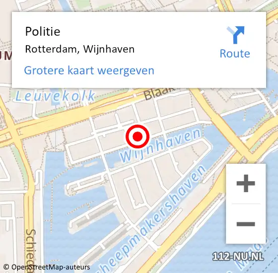 Locatie op kaart van de 112 melding: Politie Rotterdam, Wijnhaven op 8 maart 2024 17:08