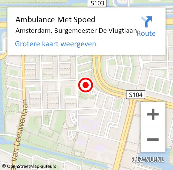 Locatie op kaart van de 112 melding: Ambulance Met Spoed Naar Amsterdam, Burgemeester De Vlugtlaan op 8 maart 2024 17:22