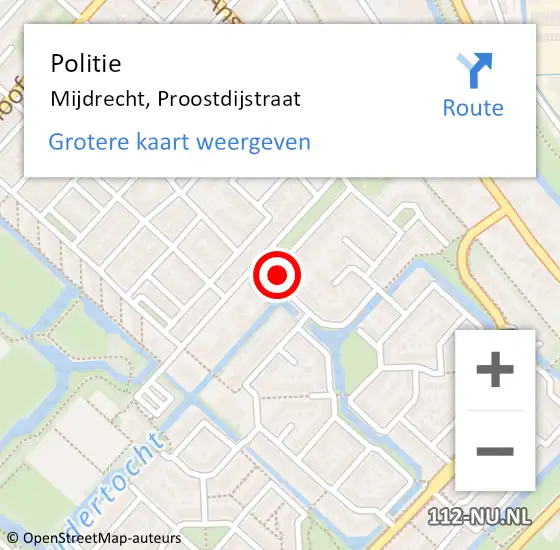 Locatie op kaart van de 112 melding: Politie Mijdrecht, Proostdijstraat op 8 maart 2024 19:16