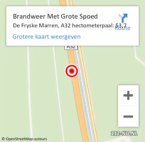 Locatie op kaart van de 112 melding: Brandweer Met Grote Spoed Naar De Fryske Marren, A32 hectometerpaal: 53,7 op 8 maart 2024 19:21