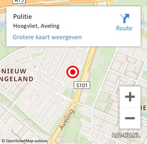 Locatie op kaart van de 112 melding: Politie Hoogvliet, Aveling op 8 maart 2024 19:54