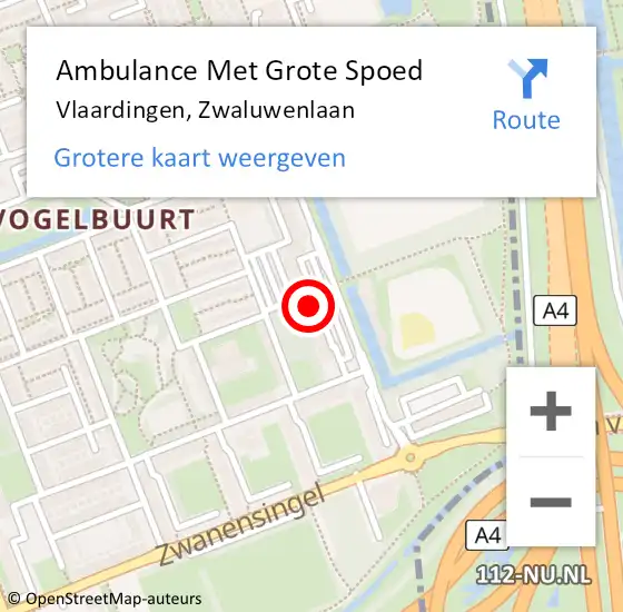 Locatie op kaart van de 112 melding: Ambulance Met Grote Spoed Naar Vlaardingen, Zwaluwenlaan op 8 maart 2024 19:59