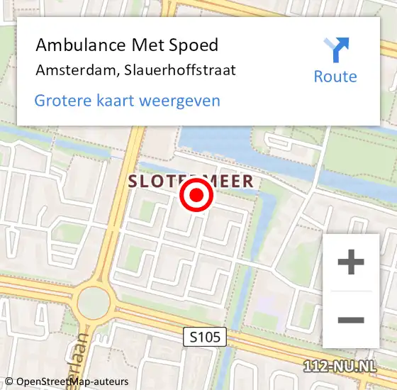 Locatie op kaart van de 112 melding: Ambulance Met Spoed Naar Amsterdam, Slauerhoffstraat op 8 maart 2024 20:19