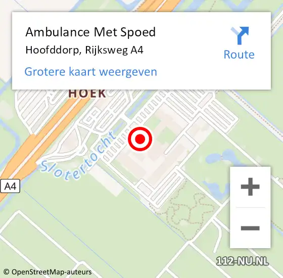 Locatie op kaart van de 112 melding: Ambulance Met Spoed Naar Hoofddorp, Rijksweg A4 op 8 maart 2024 20:21