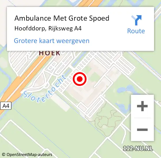 Locatie op kaart van de 112 melding: Ambulance Met Grote Spoed Naar Hoofddorp, Rijksweg A4 op 8 maart 2024 20:28