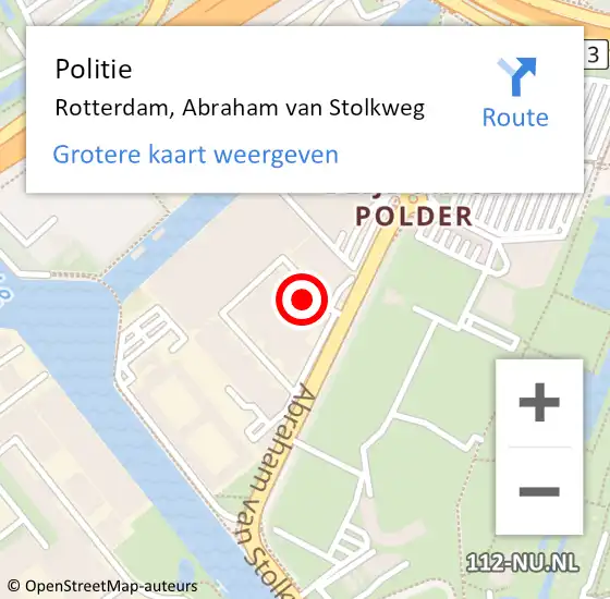Locatie op kaart van de 112 melding: Politie Rotterdam, Abraham van Stolkweg op 8 maart 2024 20:44