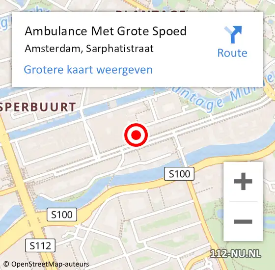 Locatie op kaart van de 112 melding: Ambulance Met Grote Spoed Naar Amsterdam, Sarphatistraat op 8 maart 2024 20:48
