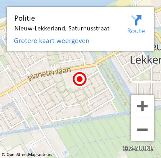 Locatie op kaart van de 112 melding: Politie Nieuw-Lekkerland, Saturnusstraat op 8 maart 2024 20:59