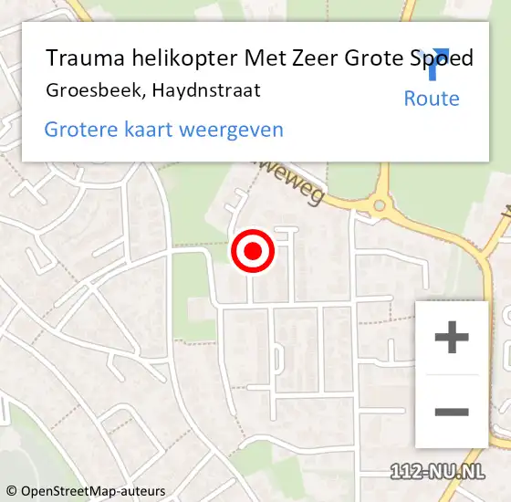 Locatie op kaart van de 112 melding: Trauma helikopter Met Zeer Grote Spoed Naar Groesbeek, Haydnstraat op 8 maart 2024 21:01