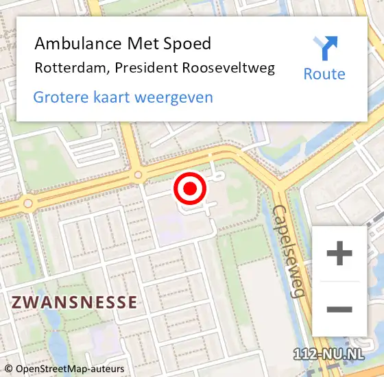 Locatie op kaart van de 112 melding: Ambulance Met Spoed Naar Rotterdam, President Rooseveltweg op 8 maart 2024 21:35