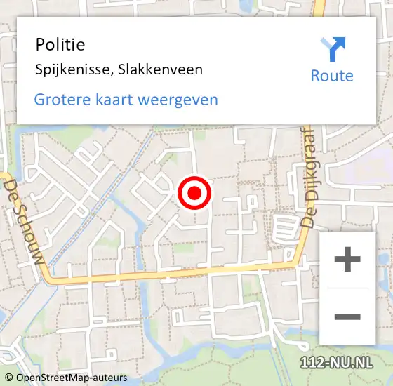 Locatie op kaart van de 112 melding: Politie Spijkenisse, Slakkenveen op 8 maart 2024 21:48