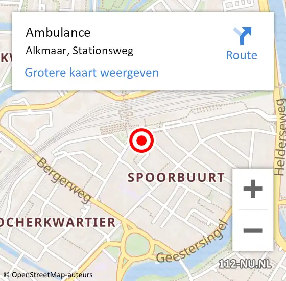 Locatie op kaart van de 112 melding: Ambulance Alkmaar, Stationsweg op 9 maart 2024 00:27