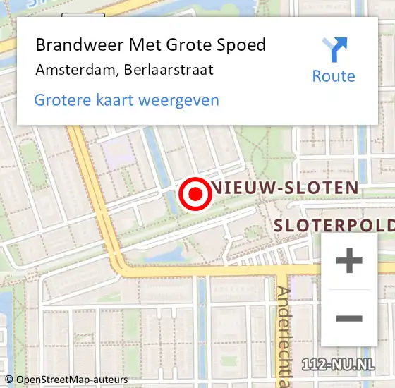 Locatie op kaart van de 112 melding: Brandweer Met Grote Spoed Naar Amsterdam, Berlaarstraat op 9 maart 2024 00:54