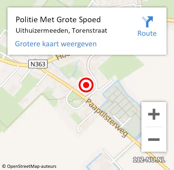 Locatie op kaart van de 112 melding: Politie Met Grote Spoed Naar Uithuizermeeden, Torenstraat op 9 maart 2024 01:03