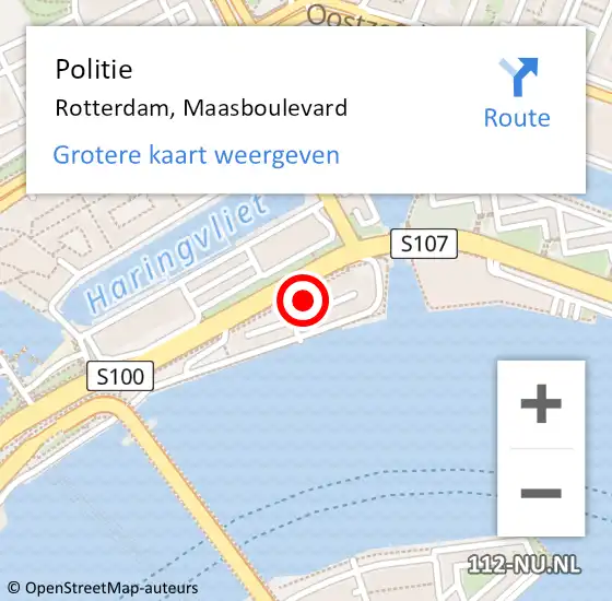 Locatie op kaart van de 112 melding: Politie Rotterdam, Maasboulevard op 9 maart 2024 01:19