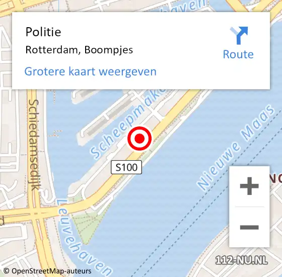 Locatie op kaart van de 112 melding: Politie Rotterdam, Boompjes op 9 maart 2024 01:20