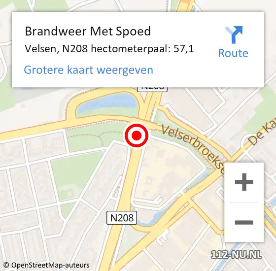 Locatie op kaart van de 112 melding: Brandweer Met Spoed Naar Velsen, N208 hectometerpaal: 57,1 op 9 maart 2024 02:03