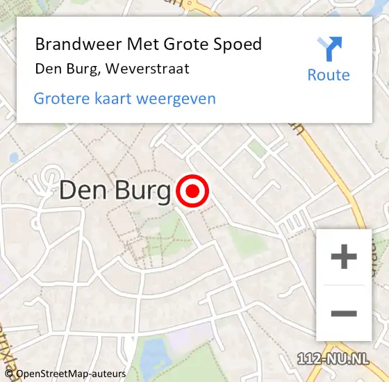 Locatie op kaart van de 112 melding: Brandweer Met Grote Spoed Naar Den Burg, Weverstraat op 9 maart 2024 04:51
