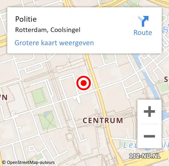 Locatie op kaart van de 112 melding: Politie Rotterdam, Coolsingel op 9 maart 2024 05:09