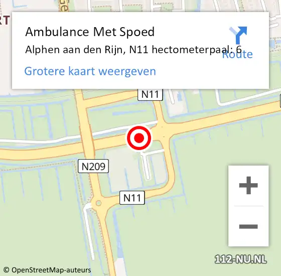 Locatie op kaart van de 112 melding: Ambulance Met Spoed Naar Alphen aan den Rijn, N11 hectometerpaal: 6 op 9 maart 2024 07:50