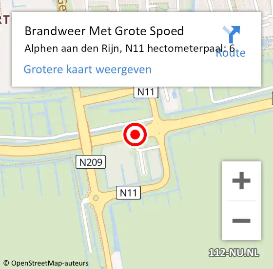 Locatie op kaart van de 112 melding: Brandweer Met Grote Spoed Naar Alphen aan den Rijn, N11 hectometerpaal: 6 op 9 maart 2024 07:53