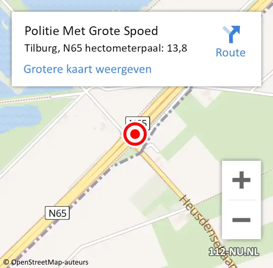 Locatie op kaart van de 112 melding: Politie Met Grote Spoed Naar Tilburg, N65 hectometerpaal: 13,8 op 9 maart 2024 08:15