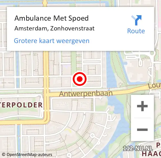 Locatie op kaart van de 112 melding: Ambulance Met Spoed Naar Amsterdam, Zonhovenstraat op 9 maart 2024 09:16