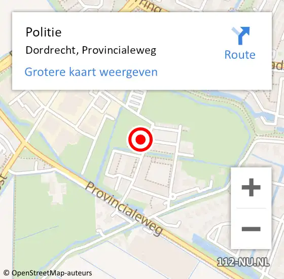 Locatie op kaart van de 112 melding: Politie Dordrecht, Provincialeweg op 9 maart 2024 09:39