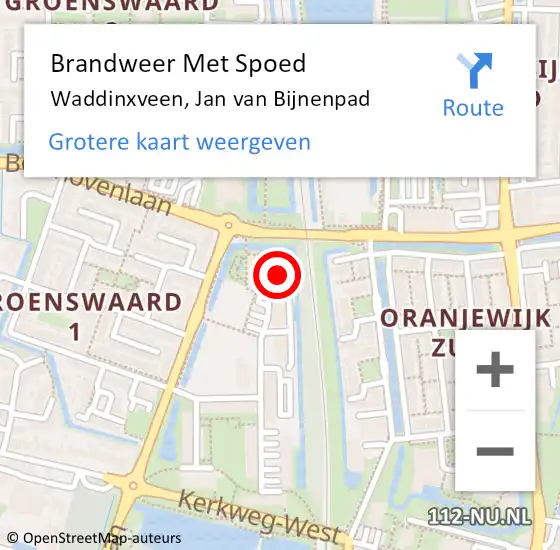 Locatie op kaart van de 112 melding: Brandweer Met Spoed Naar Waddinxveen, Jan van Bijnenpad op 9 maart 2024 09:52