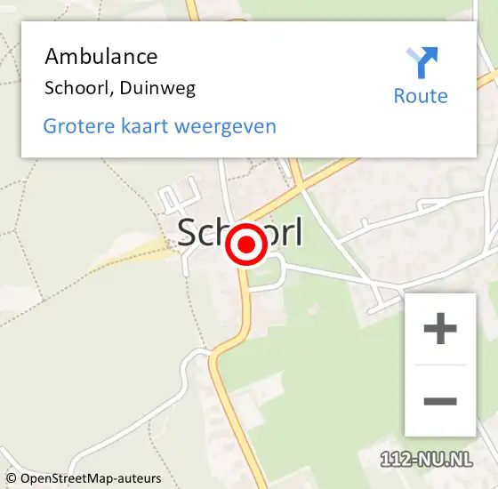 Locatie op kaart van de 112 melding: Ambulance Schoorl, Duinweg op 9 maart 2024 10:54