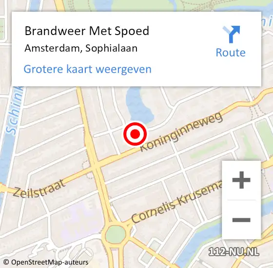 Locatie op kaart van de 112 melding: Brandweer Met Spoed Naar Amsterdam, Sophialaan op 9 maart 2024 10:55