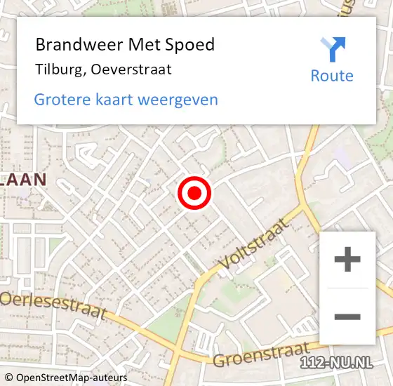 Locatie op kaart van de 112 melding: Brandweer Met Spoed Naar Tilburg, Oeverstraat op 9 maart 2024 12:21