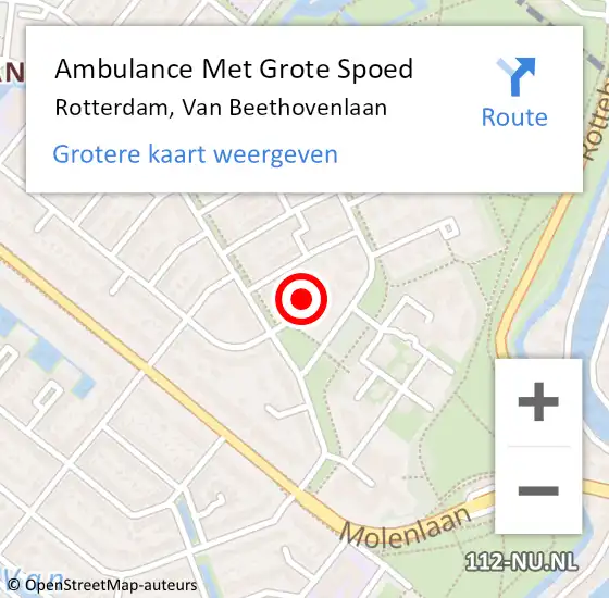 Locatie op kaart van de 112 melding: Ambulance Met Grote Spoed Naar Rotterdam, Van Beethovenlaan op 9 maart 2024 13:13