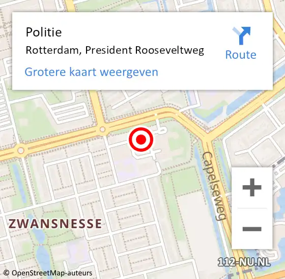 Locatie op kaart van de 112 melding: Politie Rotterdam, President Rooseveltweg op 9 maart 2024 13:51