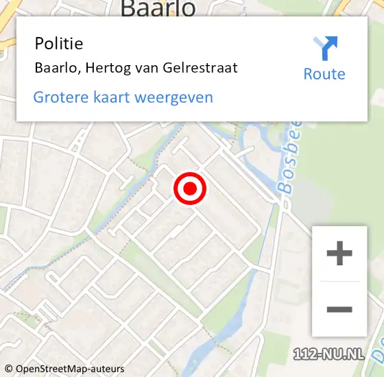 Locatie op kaart van de 112 melding: Politie Baarlo, Hertog van Gelrestraat op 9 maart 2024 14:03