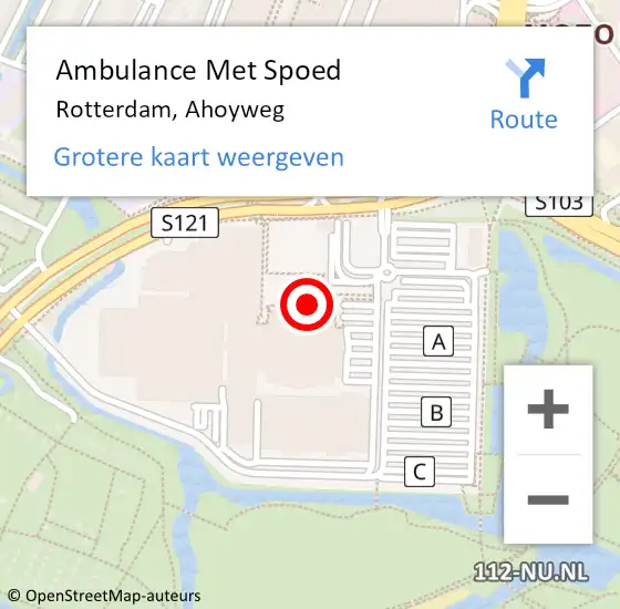 Locatie op kaart van de 112 melding: Ambulance Met Spoed Naar Rotterdam, Ahoyweg op 9 maart 2024 14:07