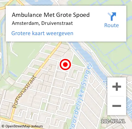Locatie op kaart van de 112 melding: Ambulance Met Grote Spoed Naar Amsterdam, Druivenstraat op 9 maart 2024 14:35