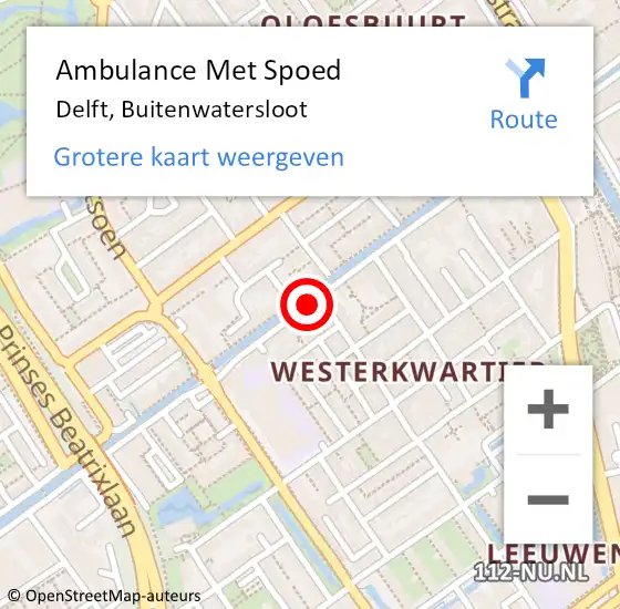 Locatie op kaart van de 112 melding: Ambulance Met Spoed Naar Delft, Buitenwatersloot op 9 maart 2024 15:04