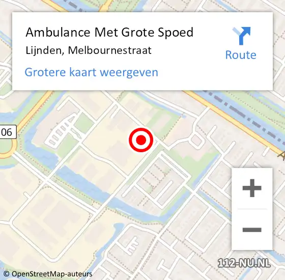 Locatie op kaart van de 112 melding: Ambulance Met Grote Spoed Naar Lijnden, Melbournestraat op 9 maart 2024 15:18