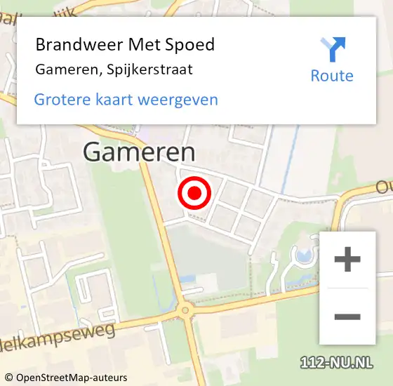 Locatie op kaart van de 112 melding: Brandweer Met Spoed Naar Gameren, Spijkerstraat op 9 maart 2024 15:35