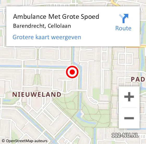 Locatie op kaart van de 112 melding: Ambulance Met Grote Spoed Naar Barendrecht, Cellolaan op 9 maart 2024 16:37
