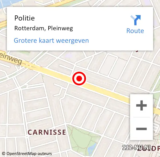 Locatie op kaart van de 112 melding: Politie Rotterdam, Pleinweg op 9 maart 2024 16:39
