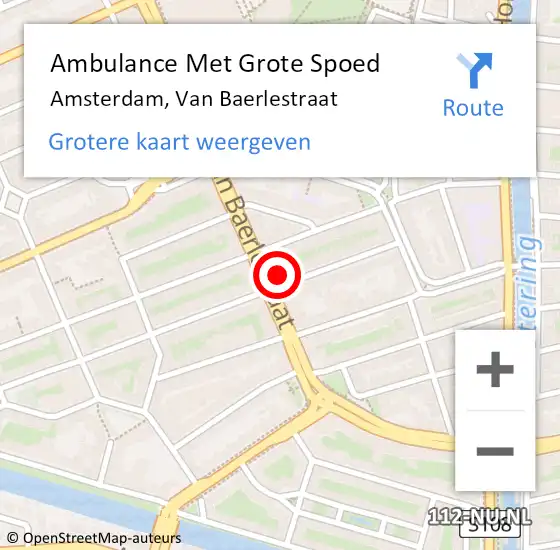 Locatie op kaart van de 112 melding: Ambulance Met Grote Spoed Naar Amsterdam, Van Baerlestraat op 9 maart 2024 16:42