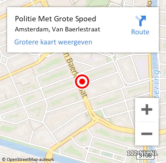 Locatie op kaart van de 112 melding: Politie Met Grote Spoed Naar Amsterdam, Van Baerlestraat op 9 maart 2024 16:45