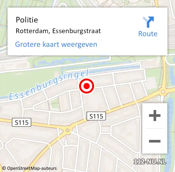Locatie op kaart van de 112 melding: Politie Rotterdam, Essenburgstraat op 9 maart 2024 19:37