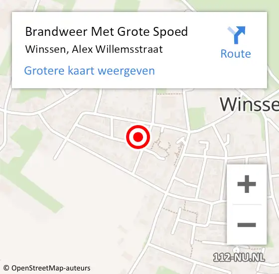 Locatie op kaart van de 112 melding: Brandweer Met Grote Spoed Naar Winssen, Alex Willemsstraat op 9 maart 2024 19:44