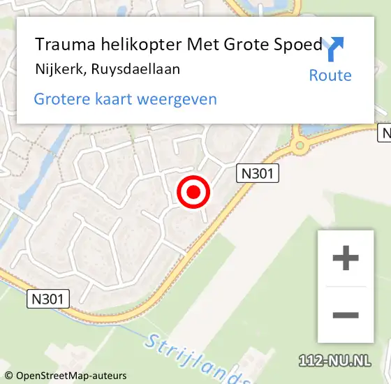 Locatie op kaart van de 112 melding: Trauma helikopter Met Grote Spoed Naar Nijkerk, Ruysdaellaan op 9 maart 2024 19:45