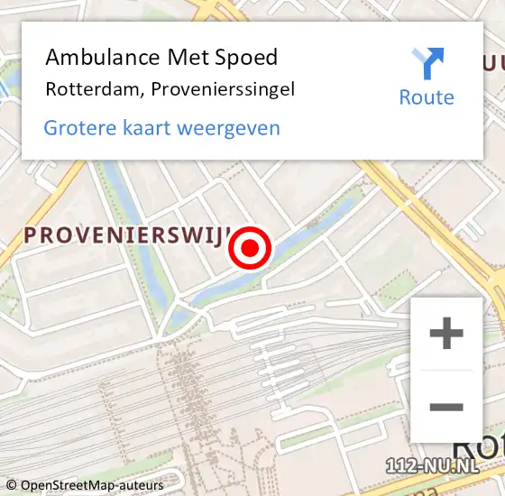Locatie op kaart van de 112 melding: Ambulance Met Spoed Naar Rotterdam, Provenierssingel op 9 maart 2024 20:05