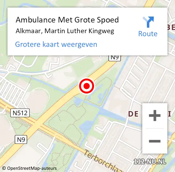 Locatie op kaart van de 112 melding: Ambulance Met Grote Spoed Naar Alkmaar, Martin Luther Kingweg op 9 maart 2024 20:39