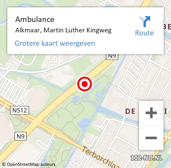 Locatie op kaart van de 112 melding: Ambulance Alkmaar, Martin Luther Kingweg op 9 maart 2024 20:40